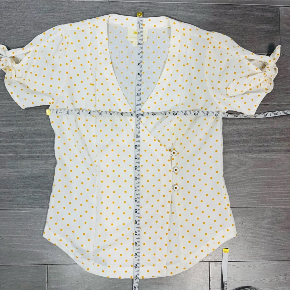 Anthropologie Maeve Louise Wrapped Blouse Size 0 Polka Dot Retro Puff Sleeve Top